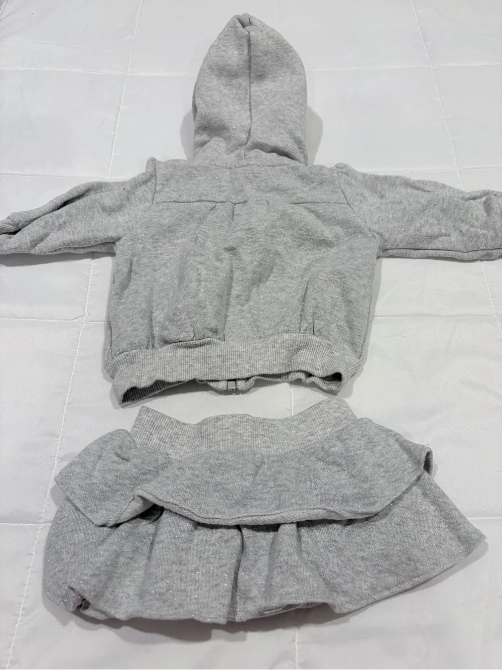 Old Navy Light Gray Hoodie with Ruffle Skirt Pink Hood Lining